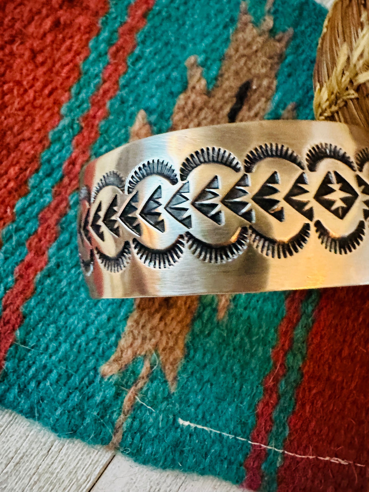 Navajo Hand Stamped Sterling Silver Cuff Bracelet