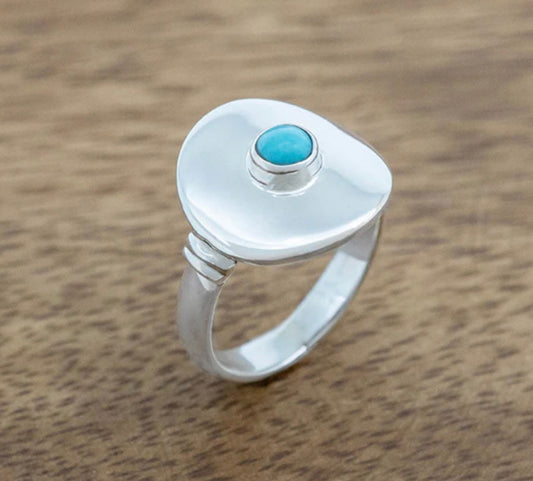Silver Disc Ring w/ Turquoise