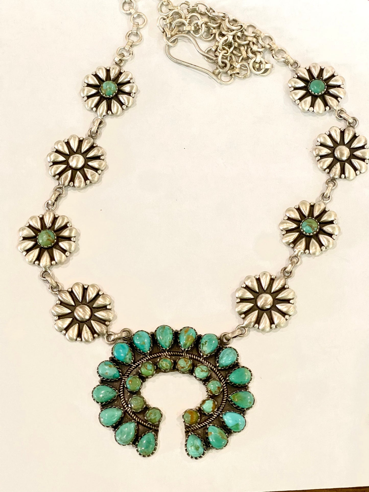 Handmade Sterling Silver & Turquoise Naja Necklace Signed Nizhoni