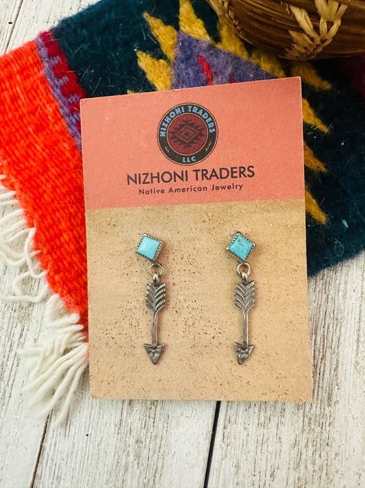 Navajo Turquoise & Sterling Silver Arrow Dangle Earrings