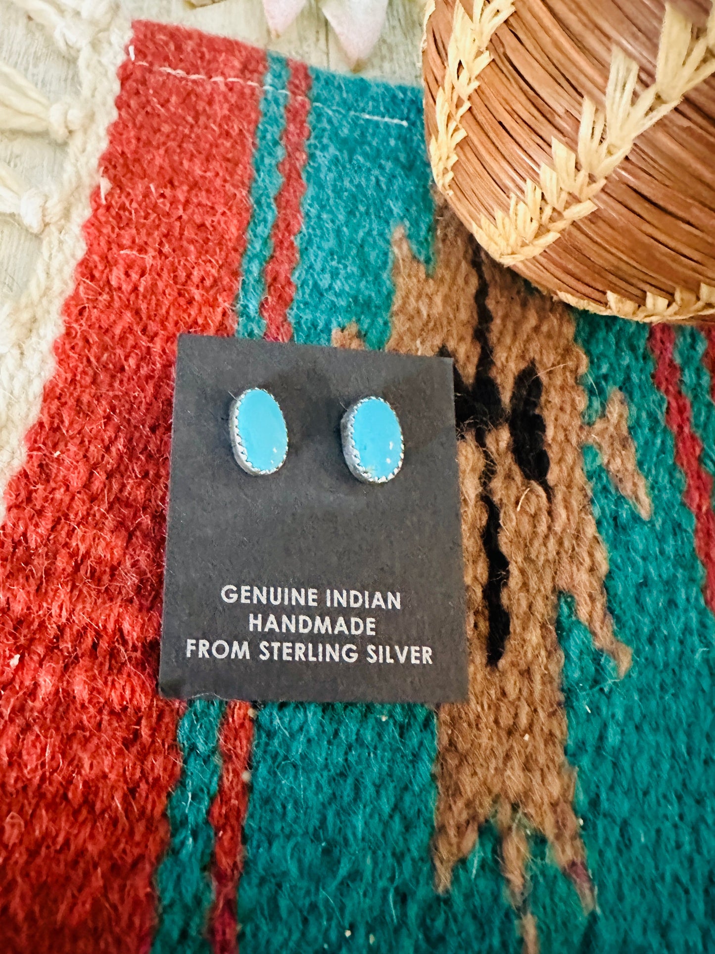 Navajo Kingman Turquoise and Sterling Silver Stud Earrings