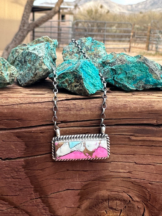 Navajo Cotton Candy Sterling Silver Handmade Bar Necklace