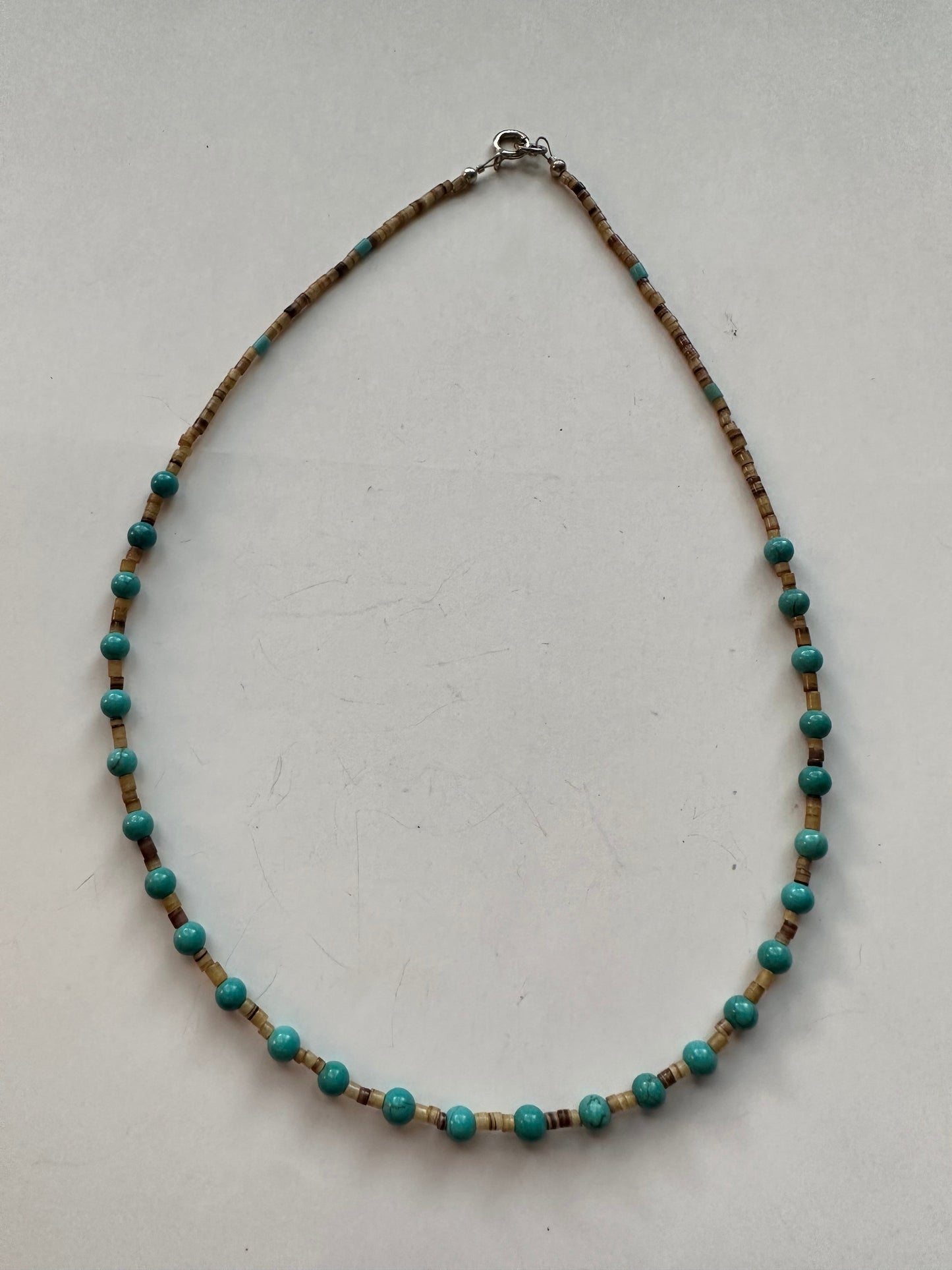 Navajo Turquoise And Heishi  Beaded Necklace 16”