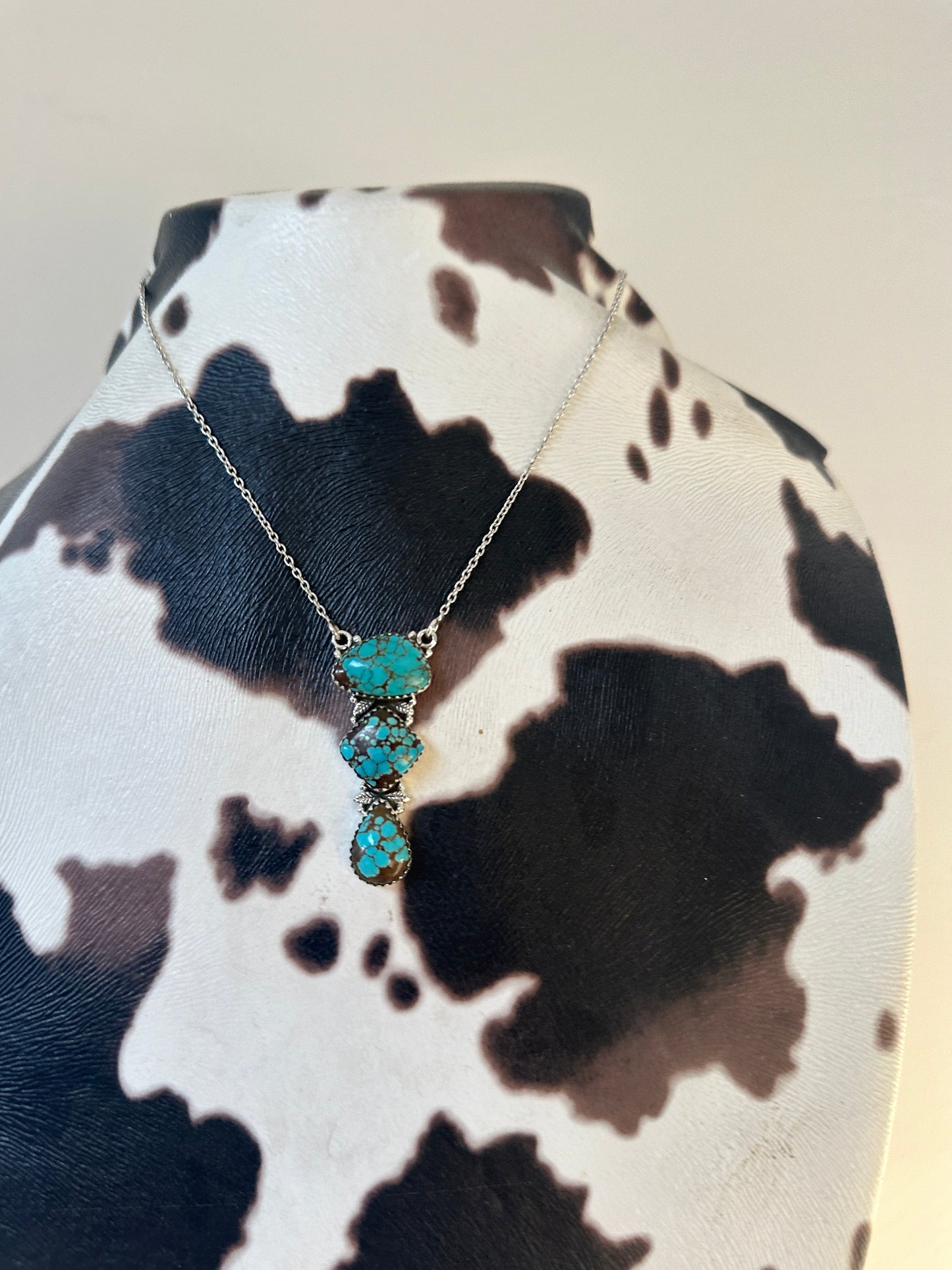 Beautiful Handmade Sterling Silver & Number 8 Turquoise Drop Necklace