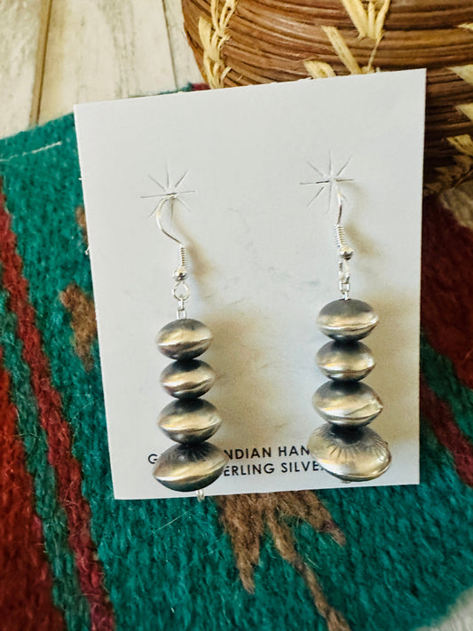 Navajo Sterling Silver Pearl Beaded Dangle Earrings