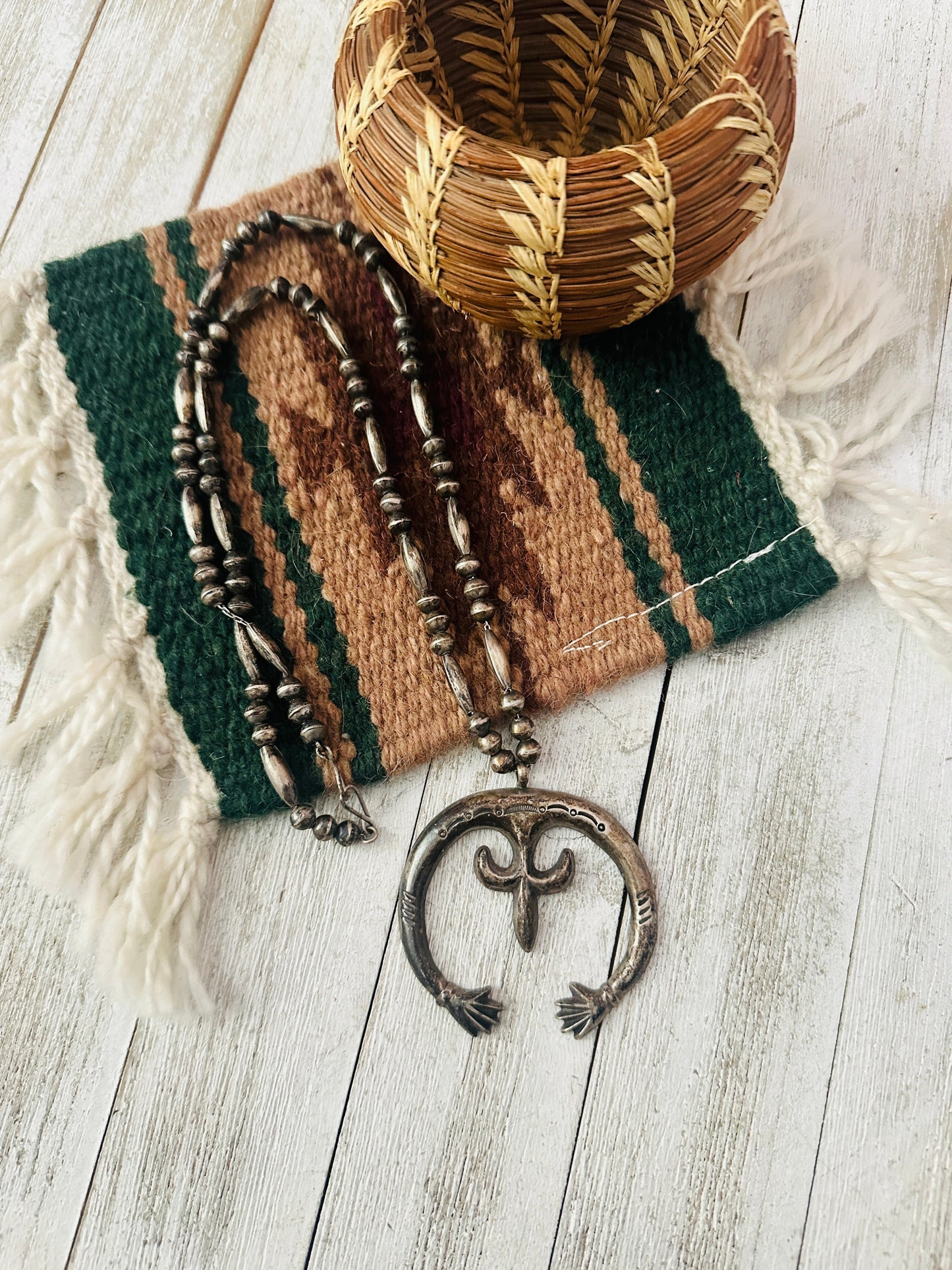 Vintage Sterling Silver Beaded Naja Necklace