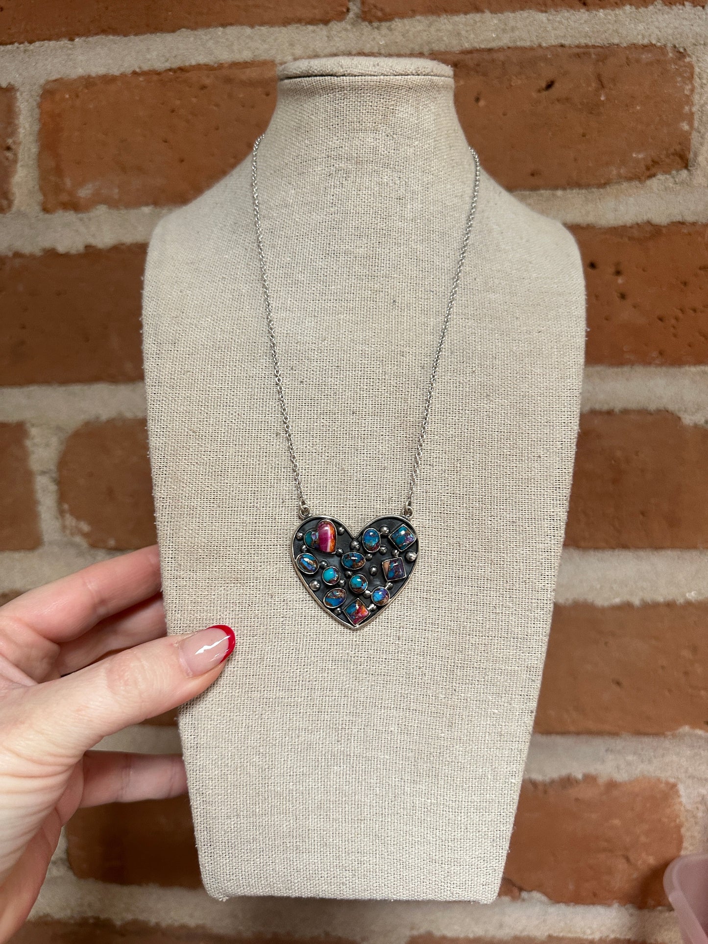 Handmade Pink & Purple Dream Mojave & Sterling Silver Heart Necklace