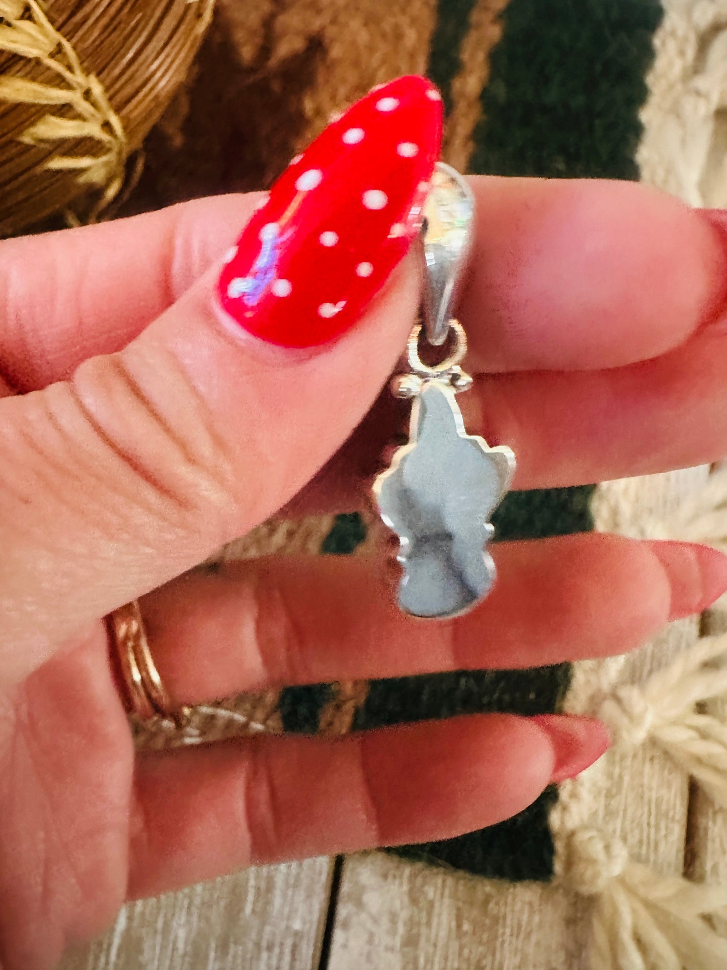 ** Christmas Collection ** Handmade Sterling Silver, Coral & Turquoise Pendant Signed Nizhoni