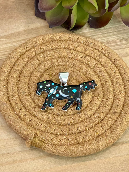 Handmade Sterling Silver Multi Stone Space Horse Pendant
