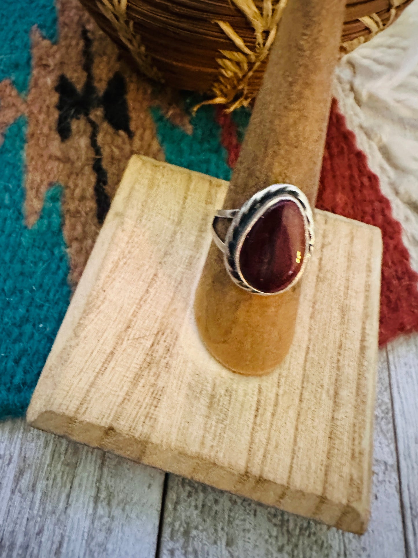 Navajo Purple Spiny Oyster & Sterling Silver Teardrop Ring Size 7