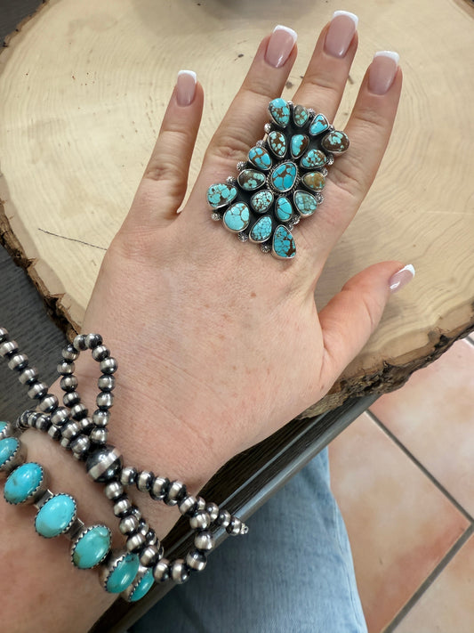 Handmade Number 8 Turquoise  Cluster Adjustable Ring