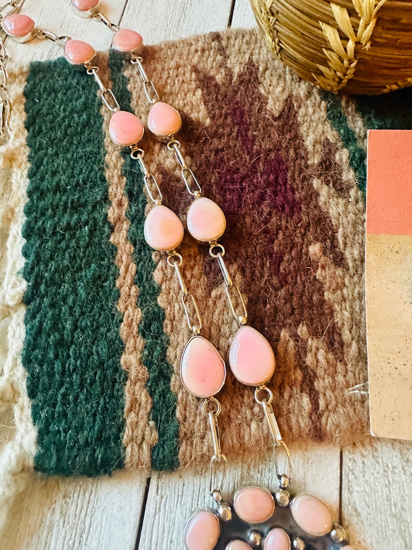 Navajo Queen Pink Conch & Sterling Silver Cluster Necklace Set