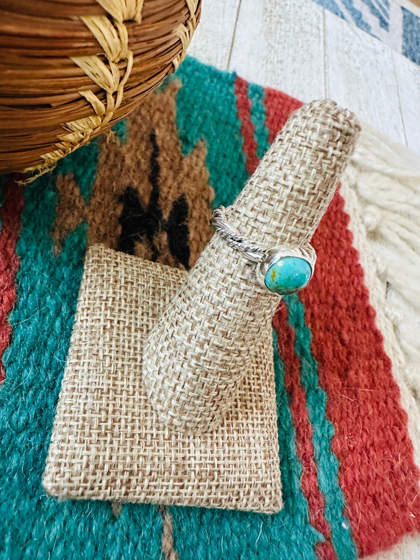 Navajo Turquoise & Twisted Sterling Silver Ring Size 5