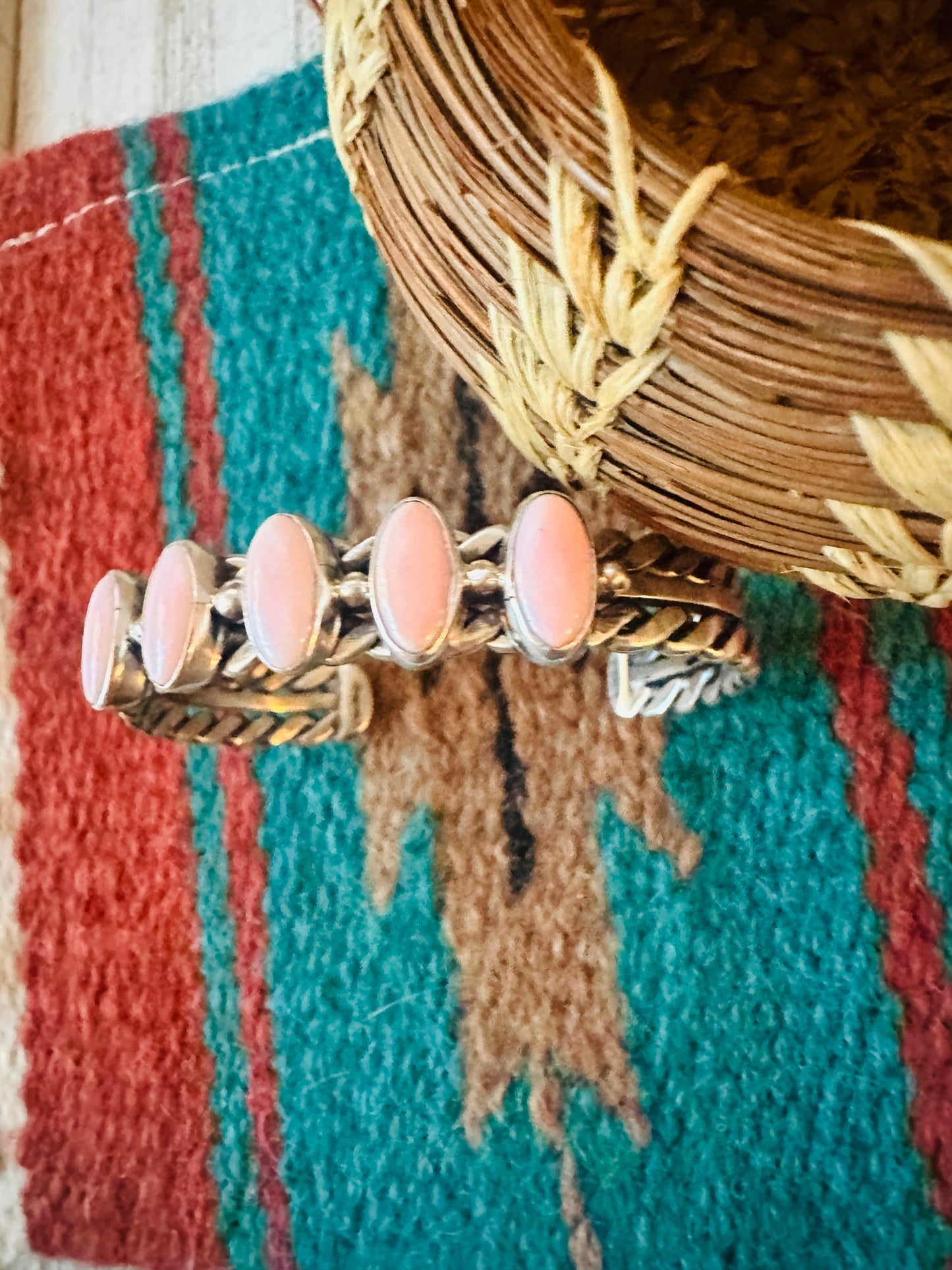 Navajo Queen Pink Conch Shell & Sterling Silver Cuff Bracelet