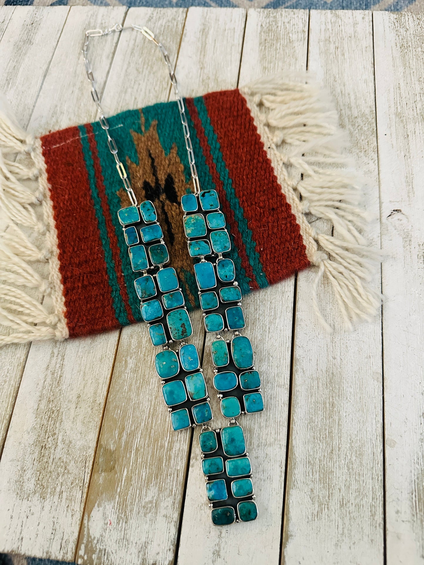 Handmade Sterling Silver & Turquoise Cluster Necklace
