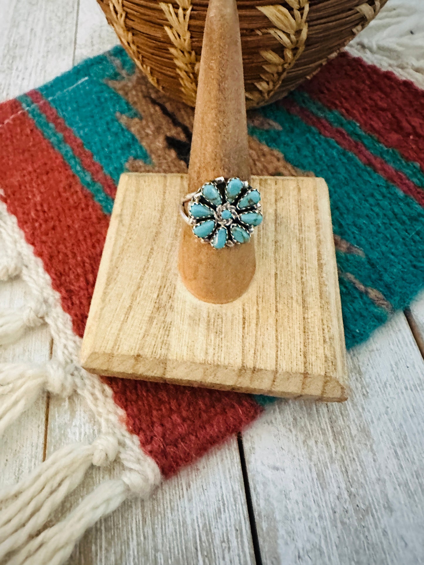 Navajo Turquoise & Sterling Silver Cluster Ring SMALL