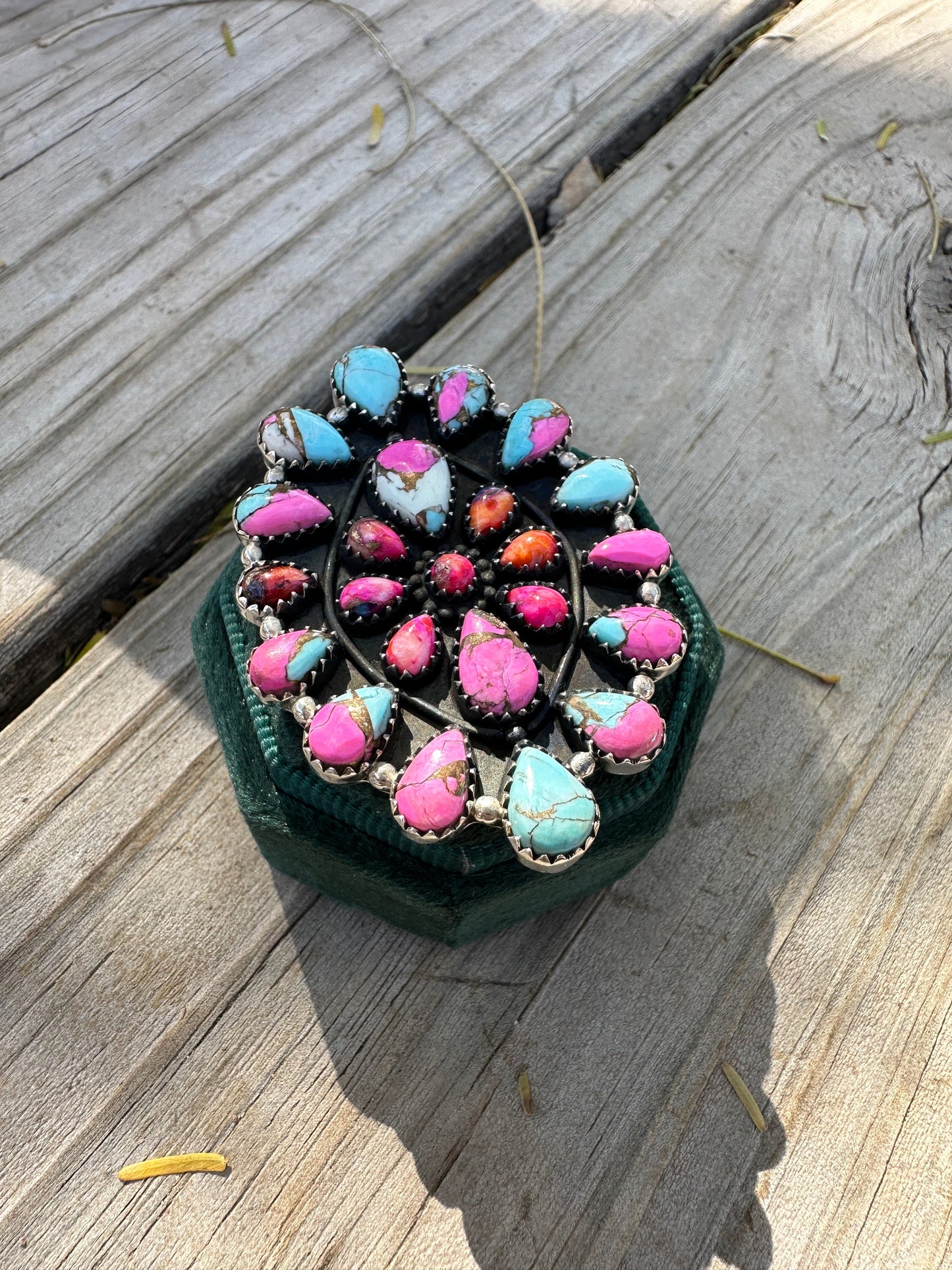 Handmade Cotton Candy, Pink Dream Mojave Sterling Adjustable Cluster Ring