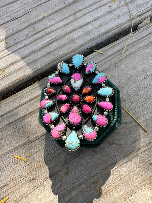 Handmade Cotton Candy, Pink Dream Mojave Sterling Adjustable Cluster Ring
