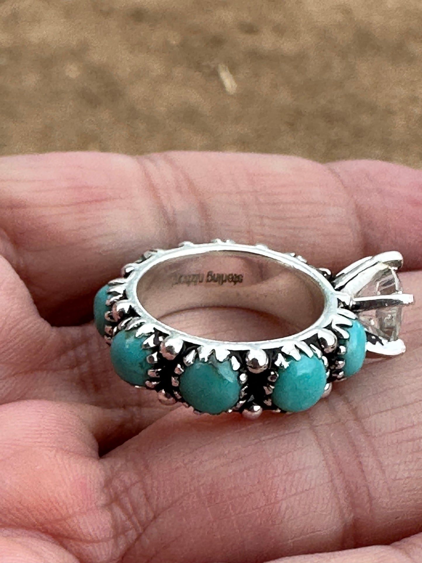 Kingman Turquoise & White Topaz Sterling Silver Forever Ring