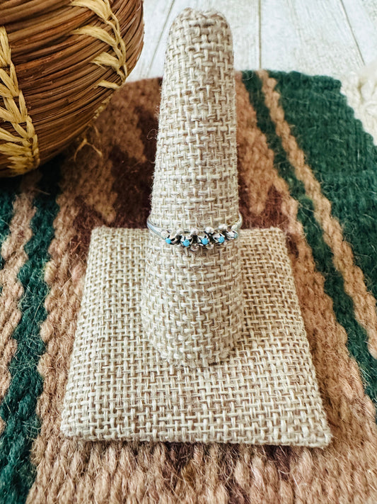 Zuni Sterling Silver & Turquoise Petit Point Band Ring