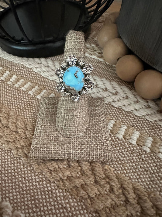 Beautiful Handmade Golden Hills Turquoise And Sterling Silver Adjustable Ring