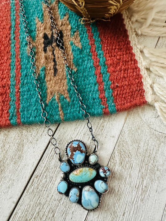 Navajo Sterling Silver & Golden Hills Turquoise Cluster Necklace