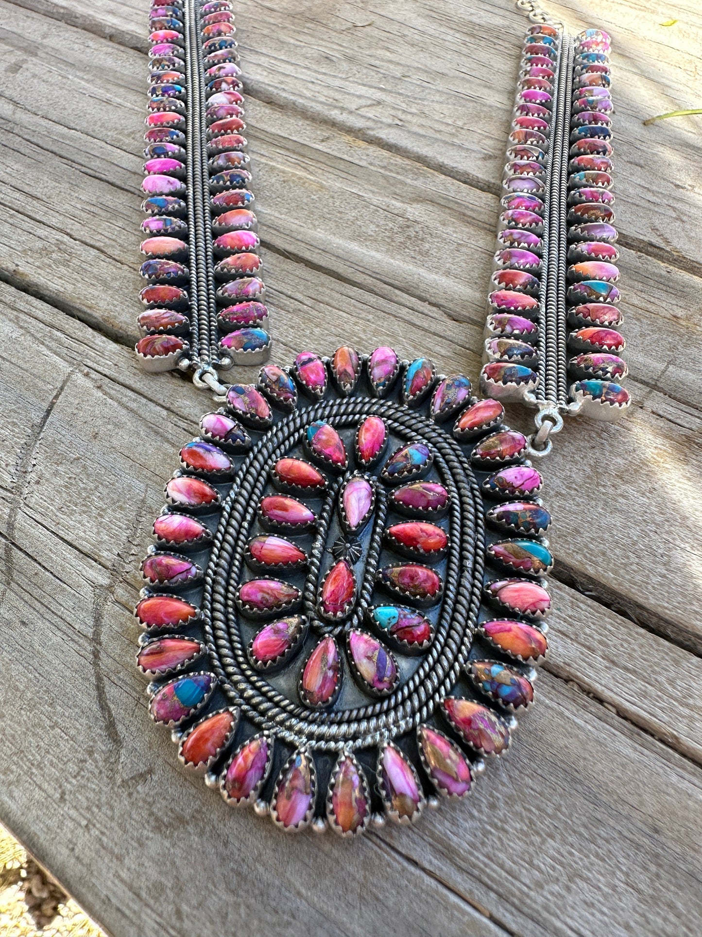 Handmade Pink Dream Mojave & Sterling Silver Statement Necklace