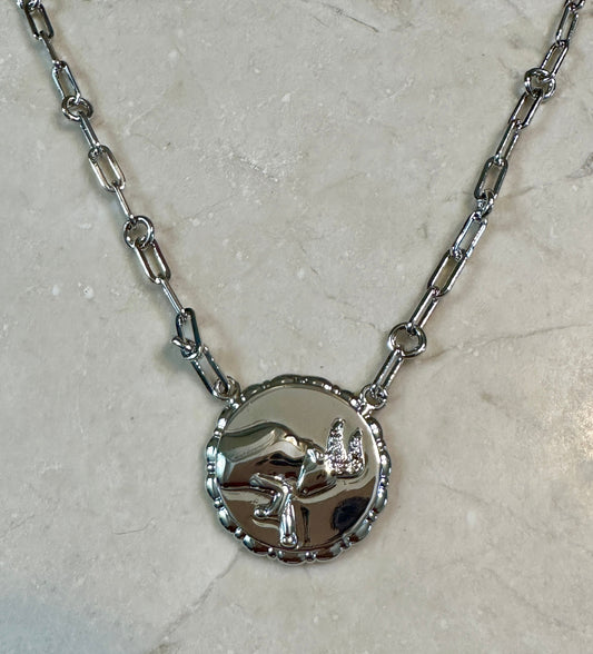 Bold CZ Zodiac Link Taurus Necklace