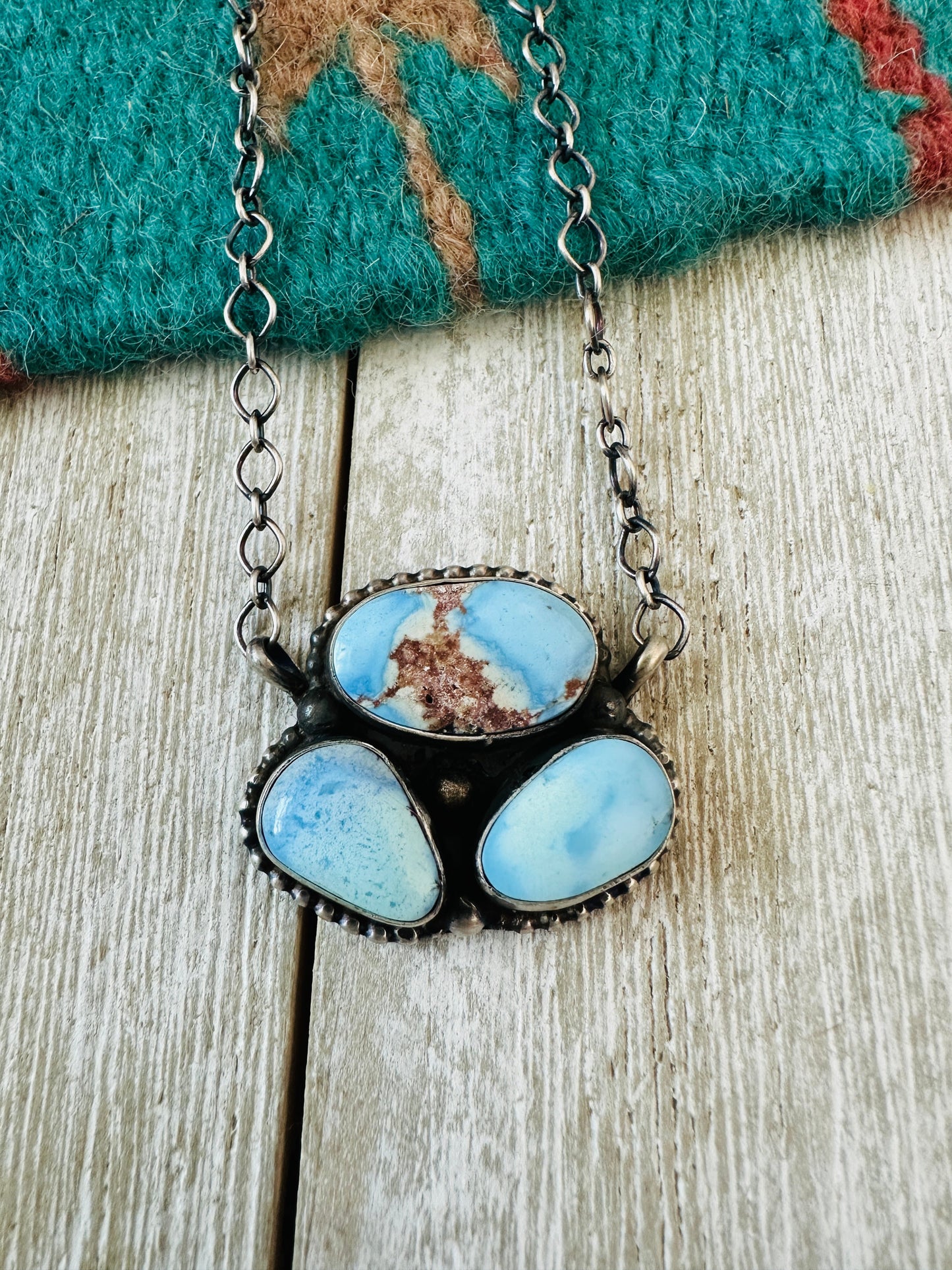 Navajo Sterling Silver & Golden Hills Turquoise Cluster Necklace