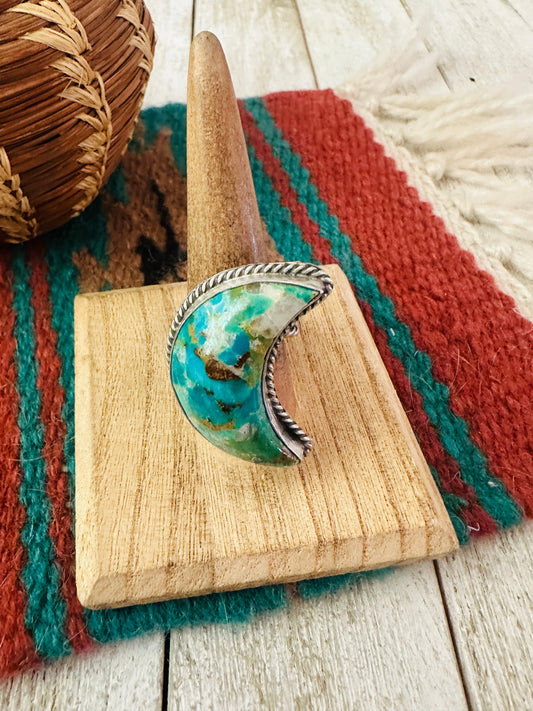 Navajo Turquoise & Sterling Silver Adjustable Moon Ring