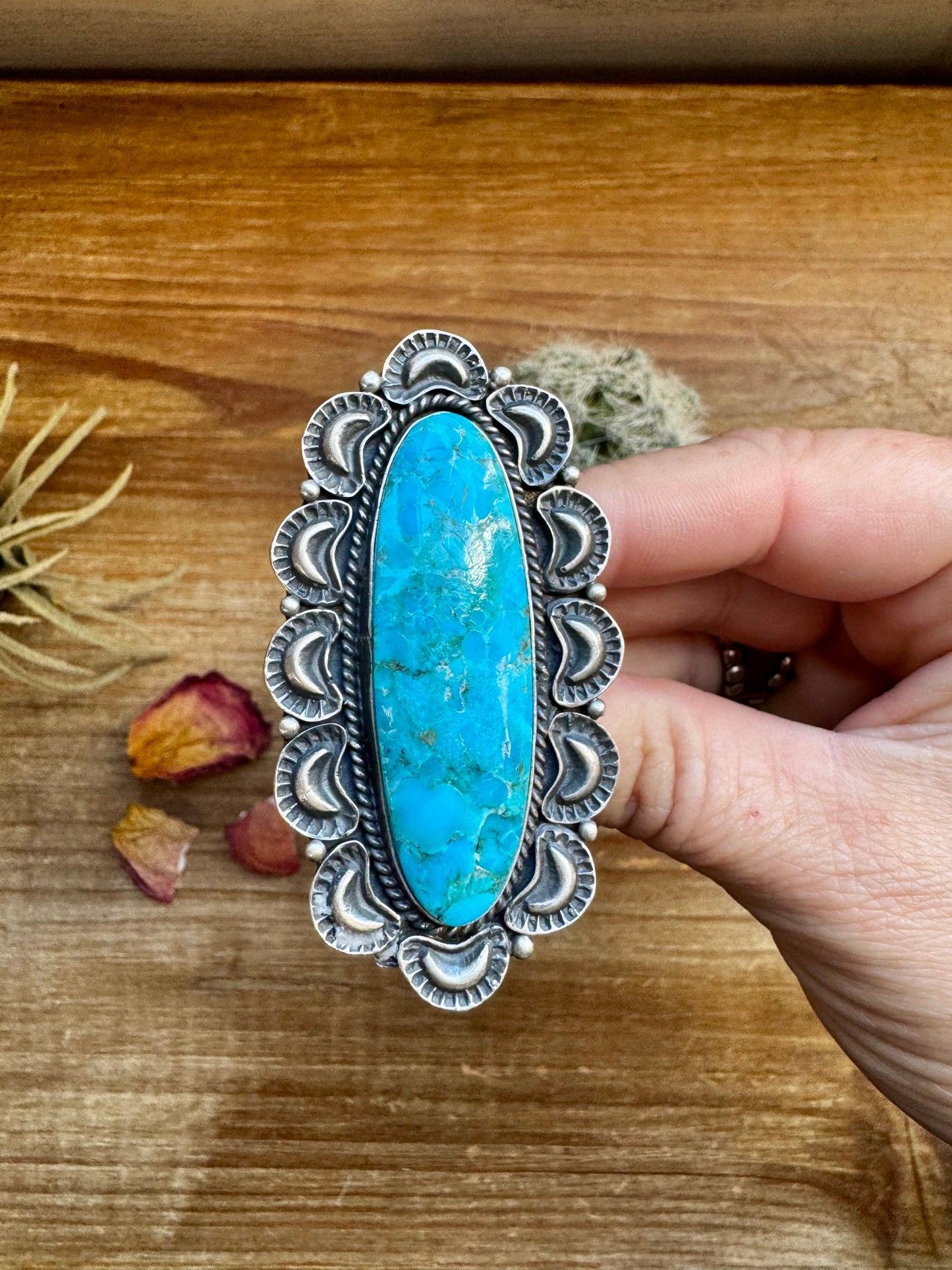Long Ring- size 9 - Kingman Turquoise ring & Sterling Silver