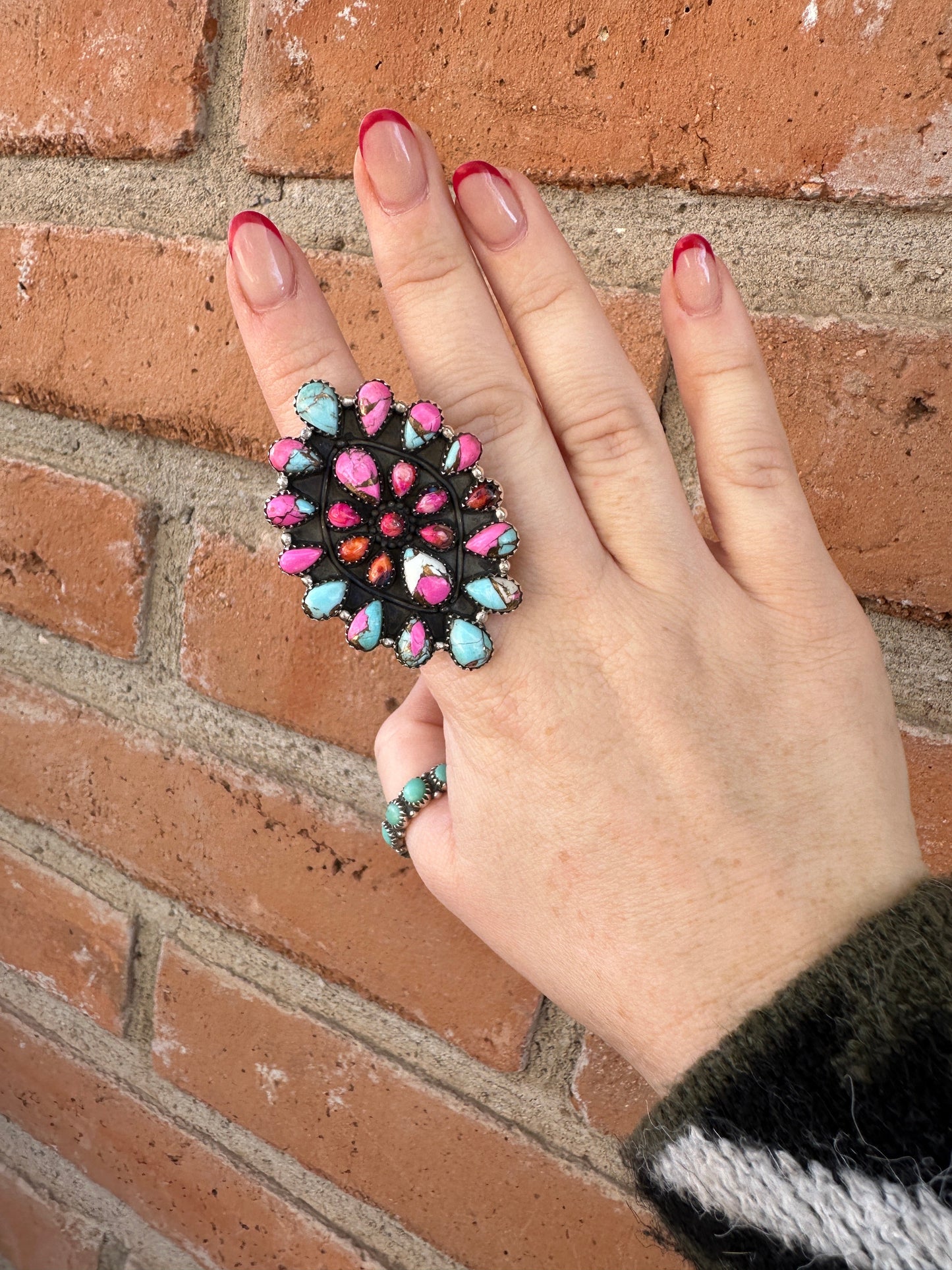 Handmade Cotton Candy, Pink Dream Mojave Sterling Adjustable Cluster Ring