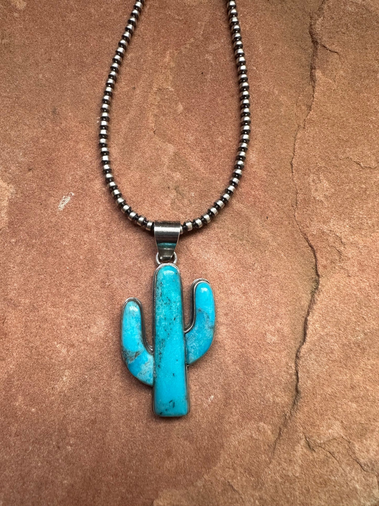 Handmade Sterling Silver Turquoise Cactus Pendant