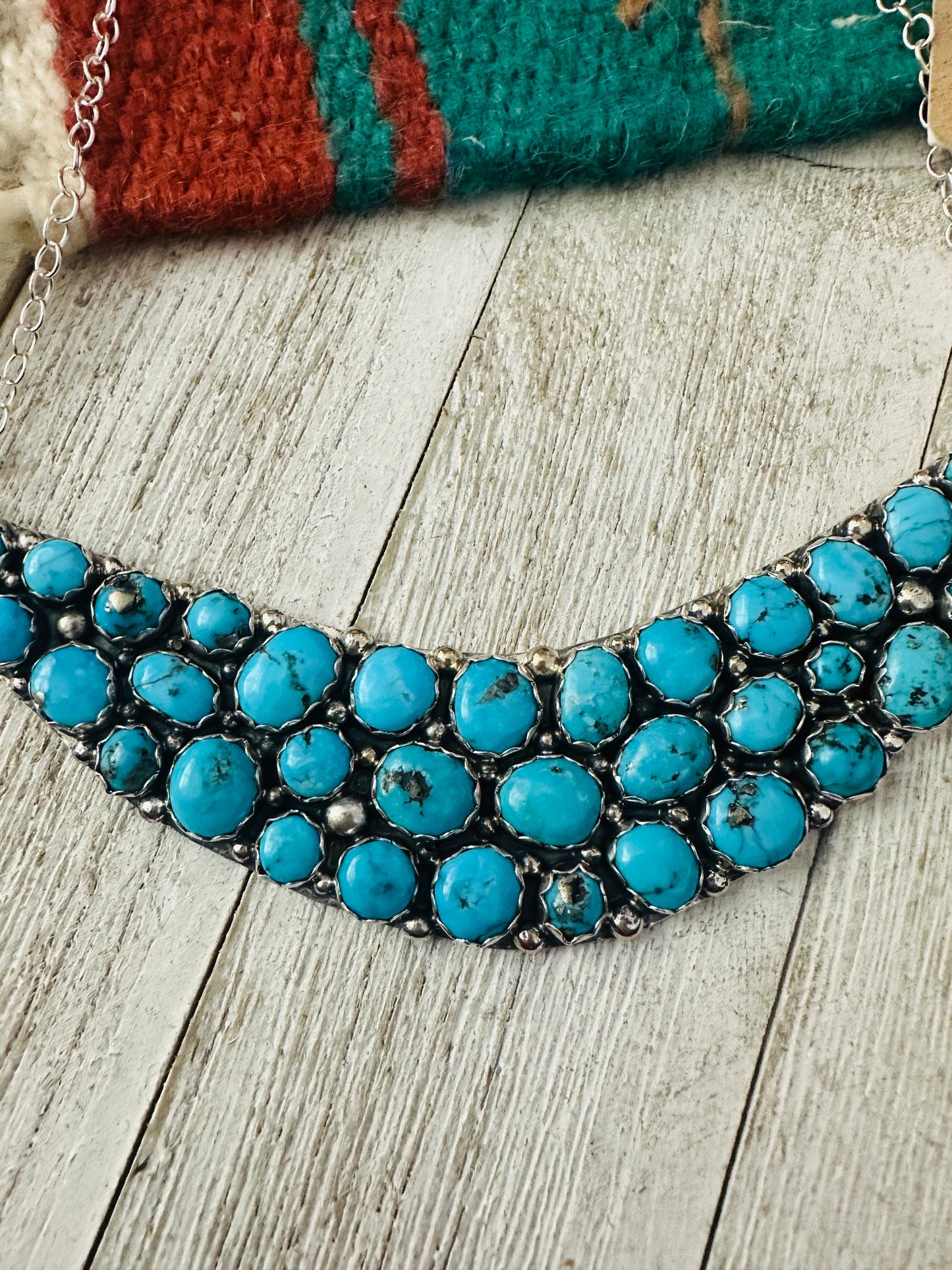 Navajo Sterling Silver & Turquoise Cluster Necklace and Earring Set