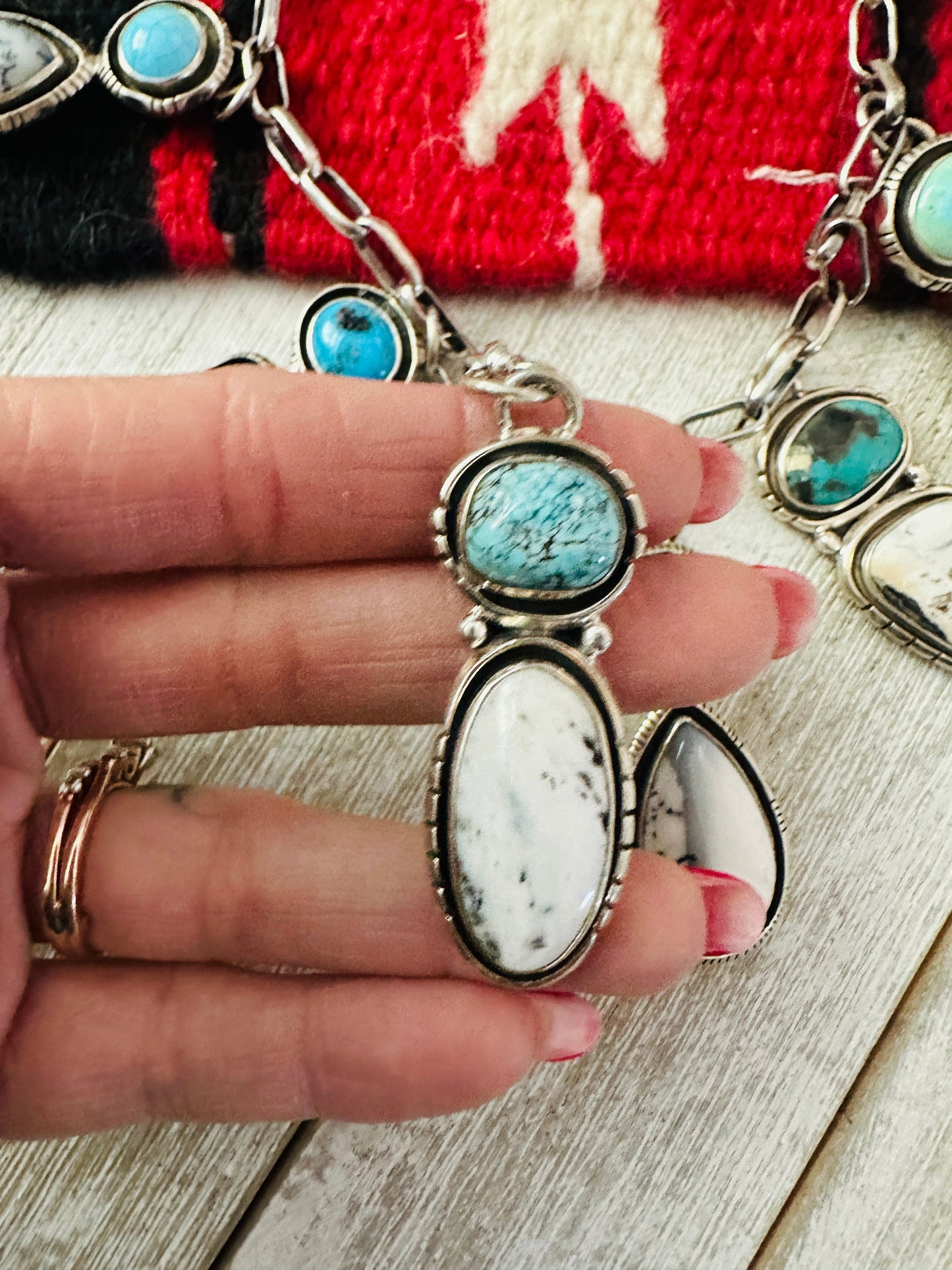 Navajo Sterling Silver, Turquoise & White Buffalo Necklace