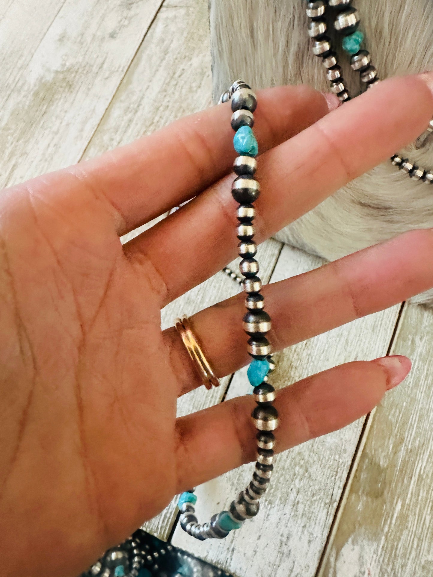 Navajo Sterling Silver & Turquoise Beaded Necklace