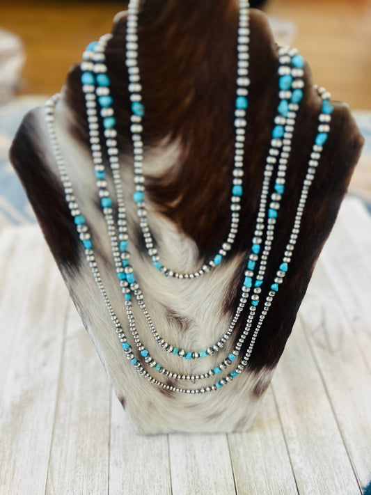 Navajo Sterling Silver & Turquoise Beaded Necklace