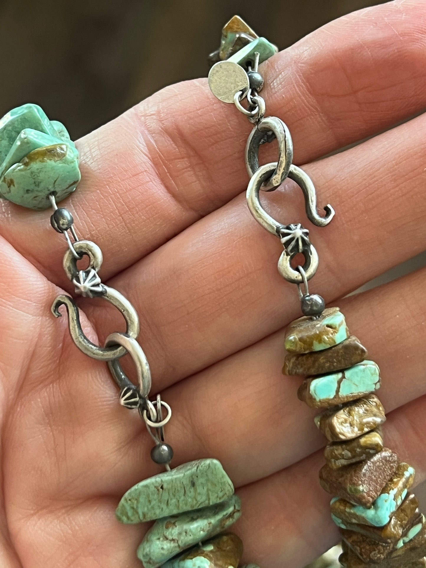 Navajo Turquoise & Sterling Silver Chunky Beaded Necklace 18”