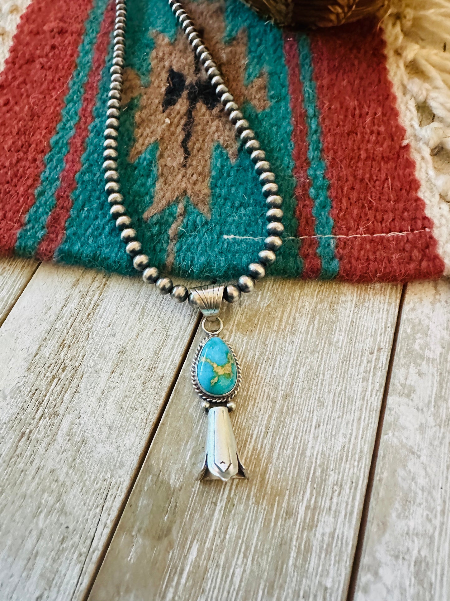 Navajo Sterling Silver & Sonoran Gold Turquoise Blossom Necklace