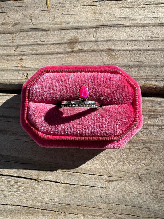 The Bisbee Beautiful Handmade Hot Pink Fire Opal And Sterling Silver Adjustable Ring