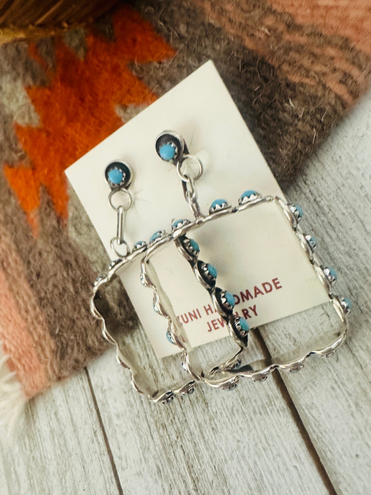 Zuni Turquoise & Sterling Silver Snake Eye Dangle Earrings