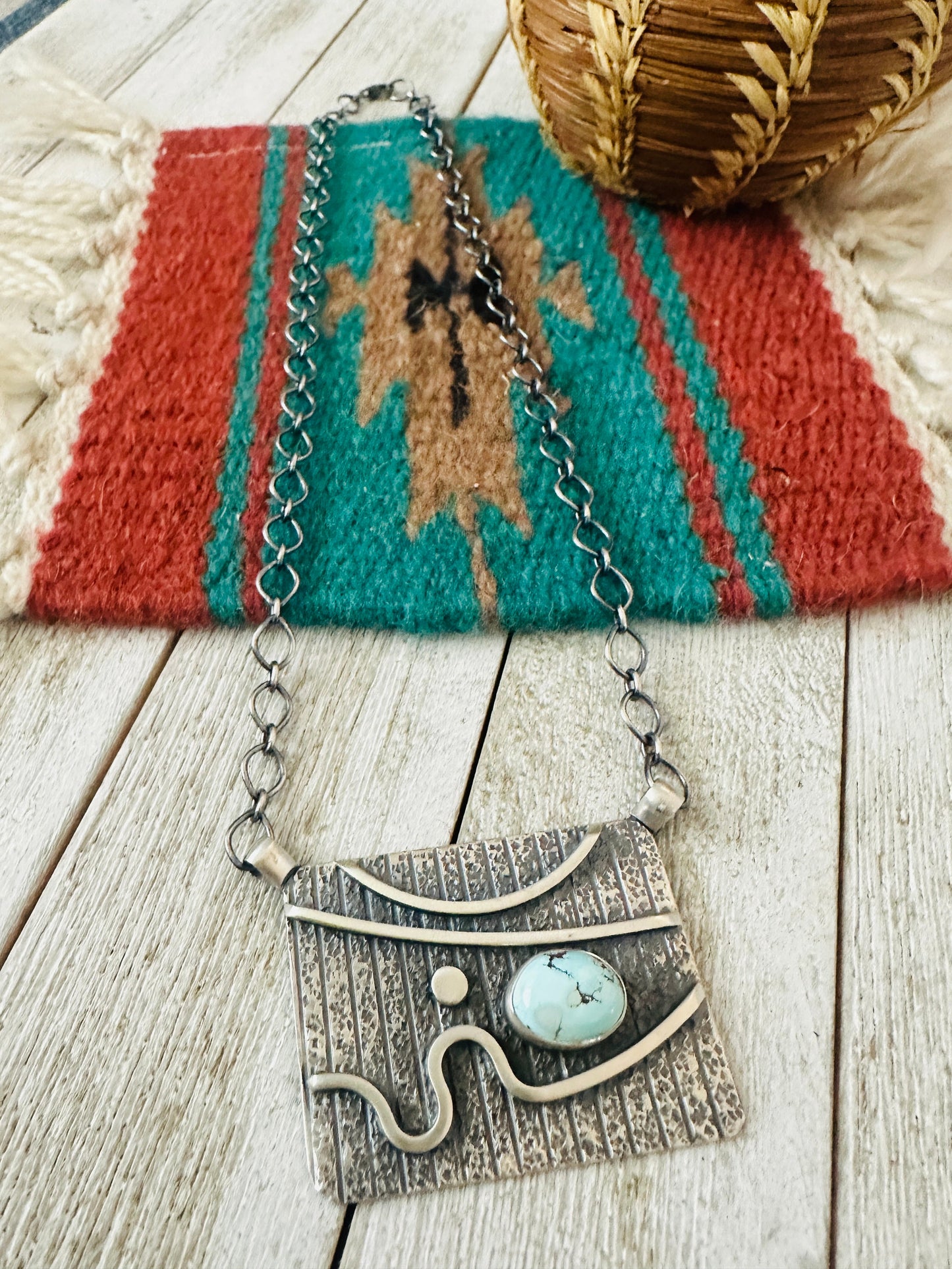 Navajo Sterling Silver & Golden Hills Turquoise Abstract Necklace