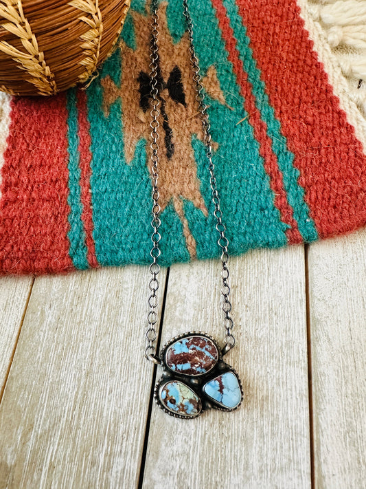 Navajo Sterling Silver & Golden Hills Turquoise Cluster Necklace