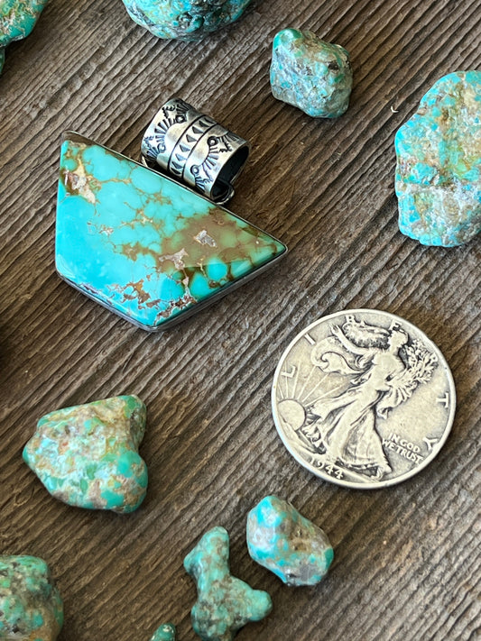 Navajo Sterling Silver and Royston Turquoise Solo Pendant by Angela Martin