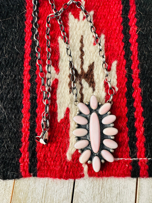 Navajo Sterling Silver & Queen Pink Conch Cluster Necklace