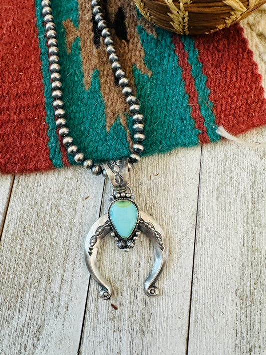 Navajo Sterling Silver & Turquoise Beaded Naja Necklace
