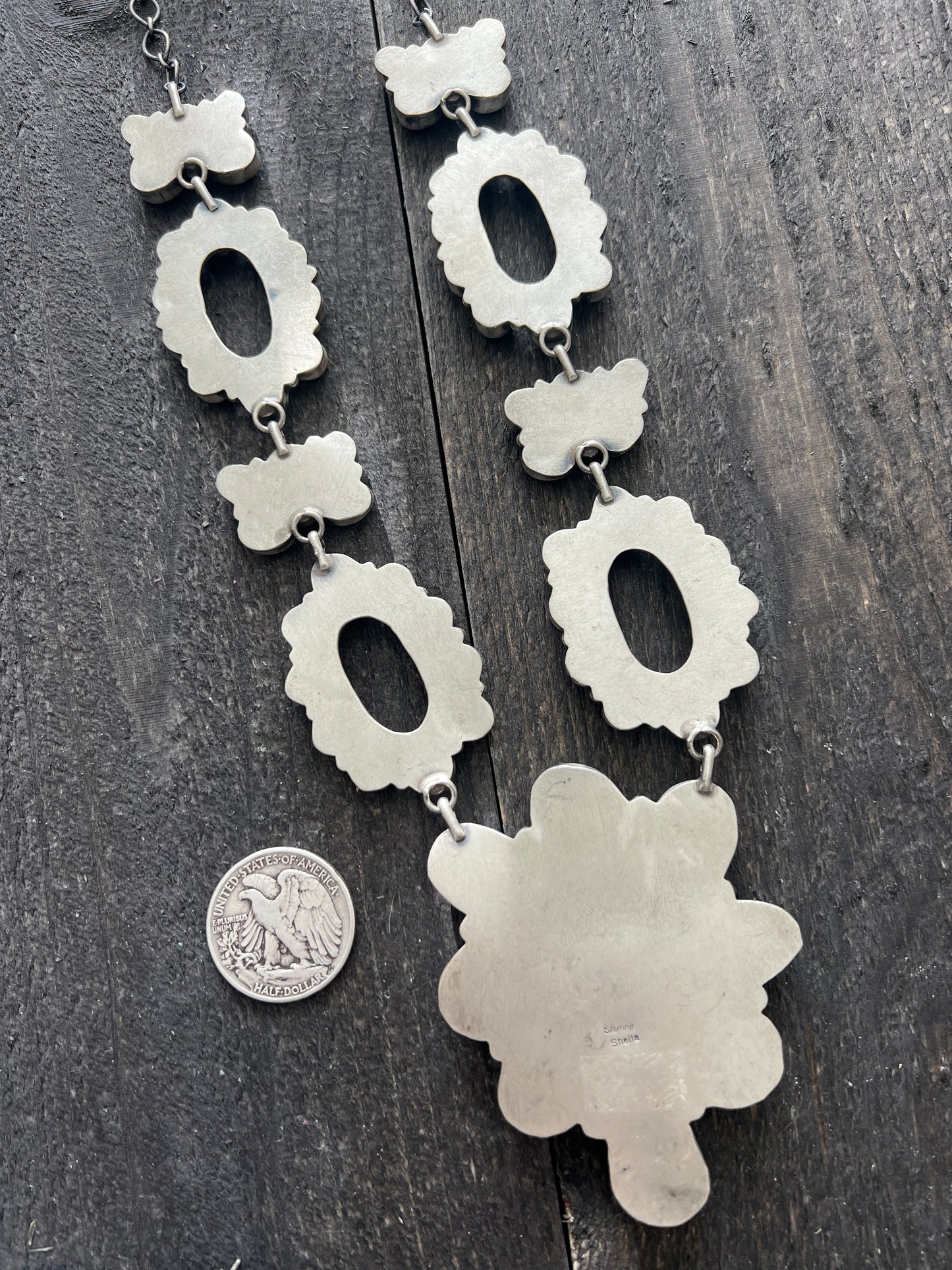 Navajo Sterling Silver and Whitewater Campitos Turquoise Cluster Necklace and Earring Set by Sheila Becenti