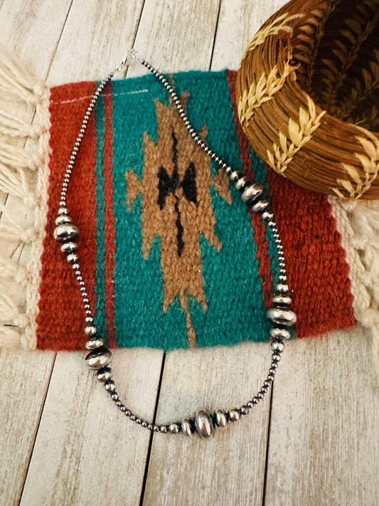 Navajo Sterling Silver Pearl 20” Beaded Necklace