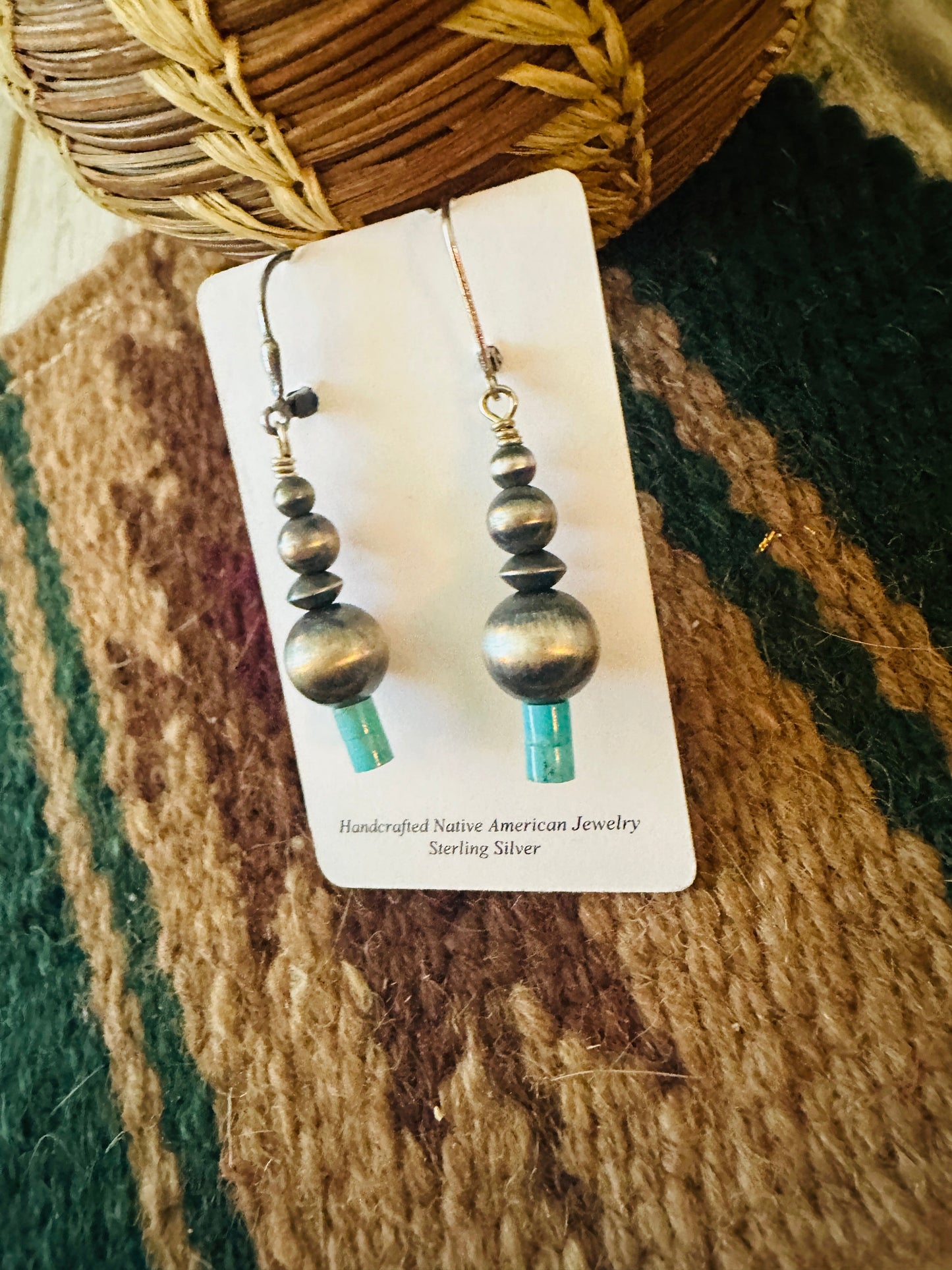 Navajo Turquoise & Sterling Silver Beaded Dangle Earrings