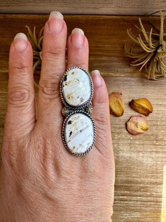 White Buffalo Adjustable Ring – Two-Stone